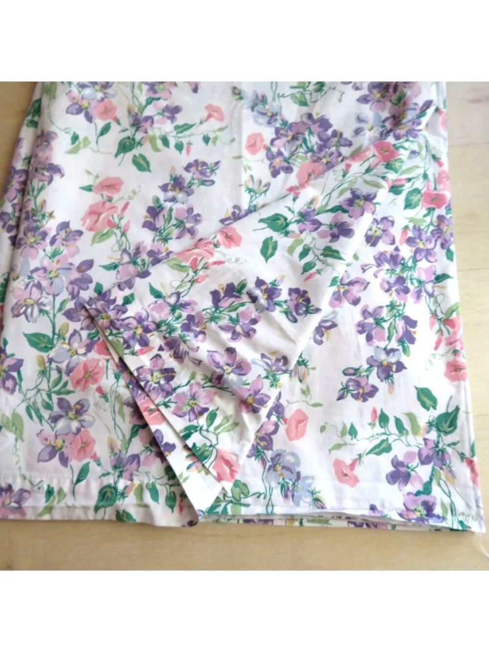 Vintage Cannon Queen Flat Sheet Floral Pink Purple Percale Cottagecore USA Made